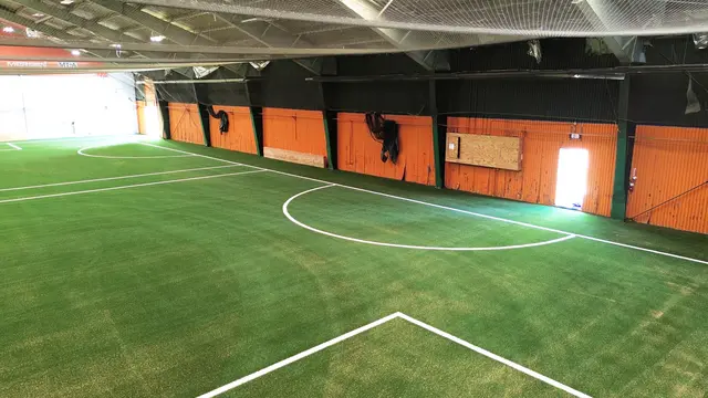 Soccer goal area beside the orange wall at Star City Soccer Center