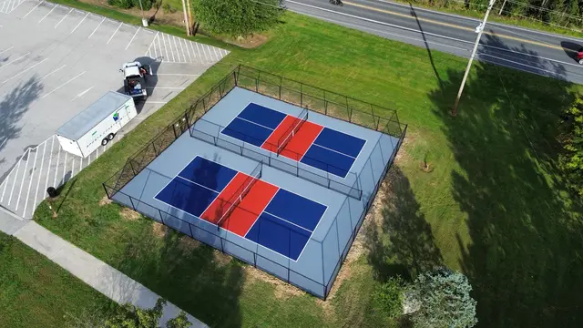 Aerial view of Carroll Valley pickleball courts beside the parking area
