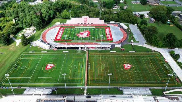 Stadium running track and two auxiliary turf fields at Owen J. Roberts High School