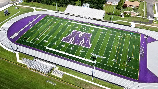 Renovated stadium field, running track and bleachers at Cherry Hill West